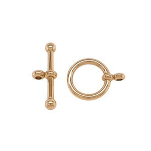 14K Solid Yellow Gold Ball-End Toggle Clasp Ring and Bar Made in USA