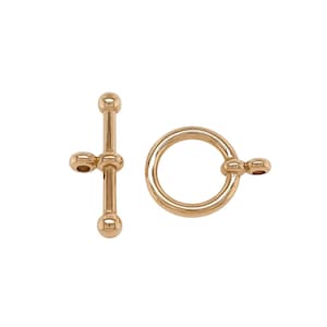 14K Solid Yellow Gold Ball-End Toggle Clasp Ring and Bar Made in USA