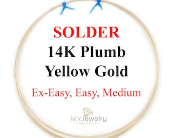 SOLDER 10K and 14K Plumb Yellow Gold wire Ex-Easy, Easy, Medium 22 Gauge Round