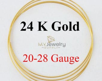 24K Solid Yellow Gold Wire: 20-28 Gauge, 99.9% Pure