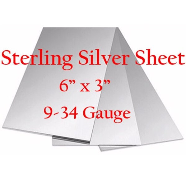 925 Sterling Silver Sheet, Solid, 6 x 3 inch (15.24cm x 7.62cm), 14 - 34 Gauge, Dead Soft, 1/4 Hard, Rectangular Blank, Jewelry, Blanks