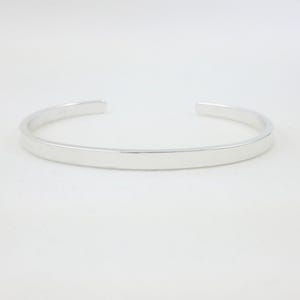 Flat Cuff Bracelet, 925 Sterling Silver, 4 x 2 mm Blank Plain Bangle .16" x .08", Good for Engraving, 6.5 x 5.2 cm outside dia