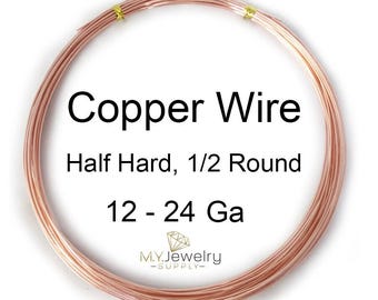Pure Copper Wire: Half Hard, Half Round, USA Made (20-24 Gauge)