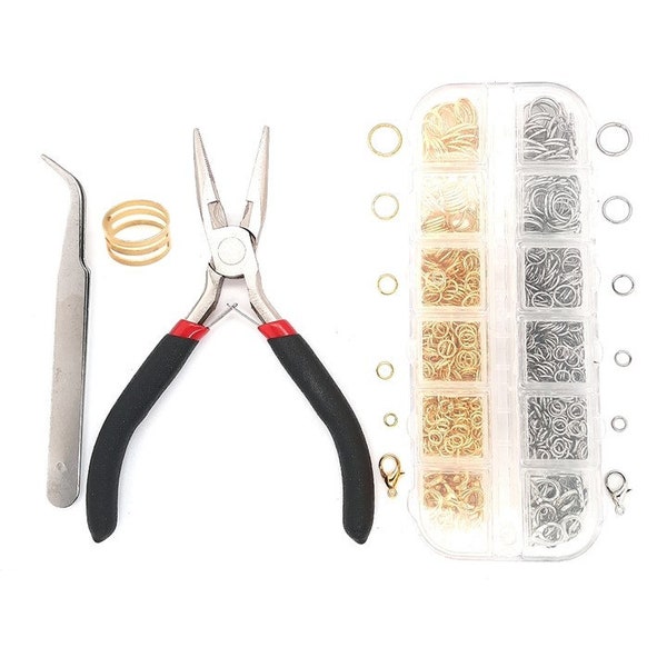 DIY Jewelry Making Set w/ Needle Nose Pliers, Jump Rings, Clasps, Beading Wire Wrapping Bracelet Necklace Anklet Charm Findings Repair Tools