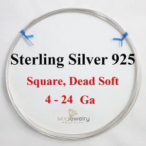 925 Sterling Silver wire Dead Soft Square 4 6 8 10 12 14 16 18 20 21 22 24 Gauge Made in USA Craft Jewelry Wrapping
