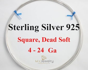 925 Sterling Silver wire Dead Soft Square 4 6 8 10 12 14 16 18 20 21 22 24 Gauge Made in USA Craft Jewelry Wrapping