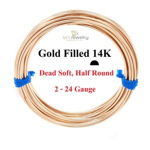 14K Gold Filled wire Dead Soft Half Round 2 4 6 8 10 12 14 16 18 20 22 24 Ga 14/20 Craft Jewelry Wrapping Made in USA