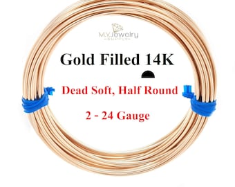 14K Gold Filled wire Dead Soft Half Round 2 4 6 8 10 12 14 16 18 20 22 24 Ga 14/20 Craft Jewelry Wrapping Made in USA