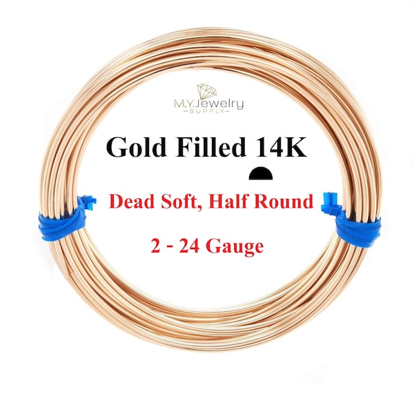 14K Gold Filled wire Dead Soft Half Round 2 4 6 8 10 12 14 16 18 20 22 24 Ga 14/20 Craft Jewelry Wrapping Made in USA