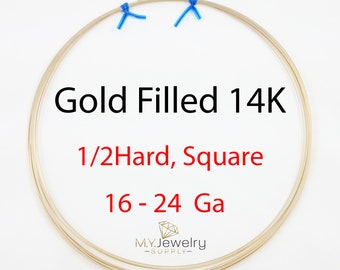 14K Gold Filled wire Half Hard Square 16 18 20 21 22 24 Gauge 14/20 Craft Jewelry Wrapping Made in USA