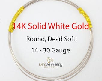 14K Solid White Gold wire Dead Soft Round 16 18 20 22 24 26 28 30 Gauge, Jewelry Wrapping DIY Craft Supplies