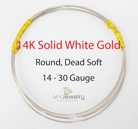 14K Solid White Gold wire Dead Soft Round 16 18 20 22 24 26 28 30 Gauge, Jewelry Wrapping DIY Craft Supplies