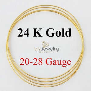 24K Solid Yellow Gold wire 1/4 Hard Round 20 22 24 26 28 Gauge 99.9% Pure Gold
