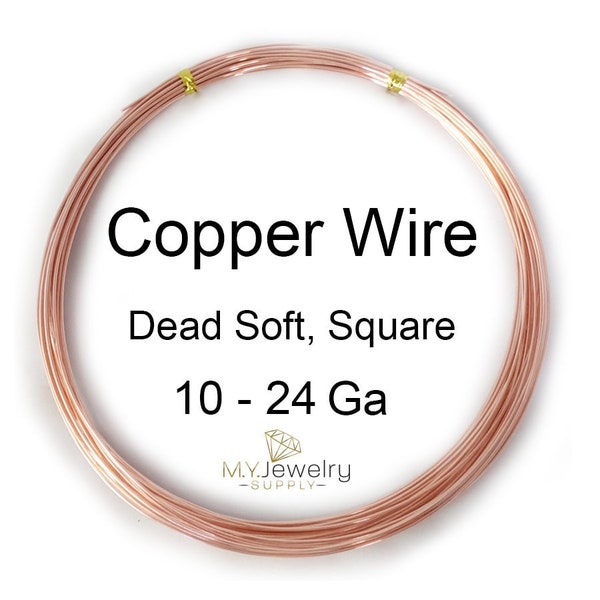 99.9% Pure Copper Wire Dead Soft Square 10 12 14 16 18 19 20 21 22 24 Gauge Made in USA Craft Jewelry Wrapping CDA #110