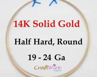 14K Solid Yellow Gold wire Half Hard Round 19 20 22 24 Gauge