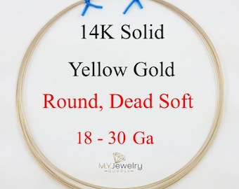 14K Solid Yellow Gold wire Dead Soft Round 18 20 21 22 23 24 25 26 28 30 Gauge