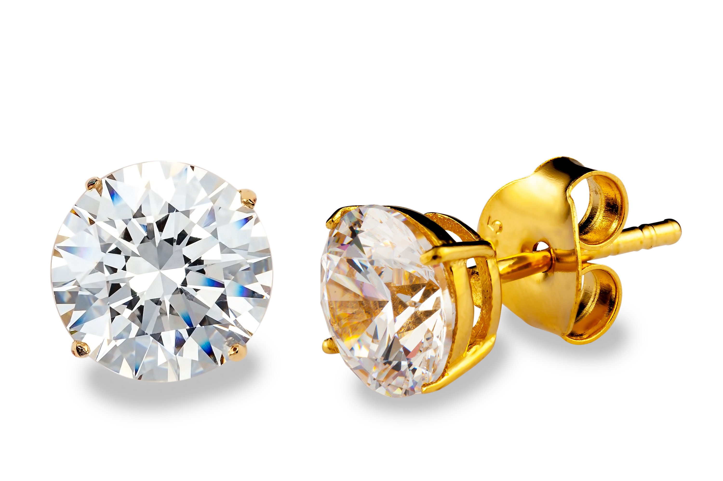Swarovski Zirconia Stud Earrings Set in 18K Yellow Gold Plated - Etsy