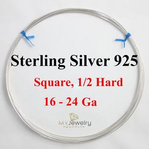925 Sterling Silver Square Wire, Half Hard (16-24 Gauge)