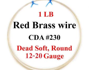 1 LB Jeweler's Brass wire Dead Soft Round 12 16 18 20 Gauge Red Brass CDA #230 Made in USA