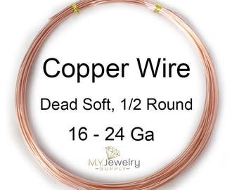 Pure Copper Wire, Dead Soft Half Round, USA Made (16-24 Gauge)
