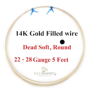 5ft 14/20 Yellow Gold Filled wire Dead Soft Round 22 24 26 28 Gauge Made in USA
