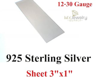 925 Sterling Silver Sheet: 3"x1", 12-30 Gauge, USA Made