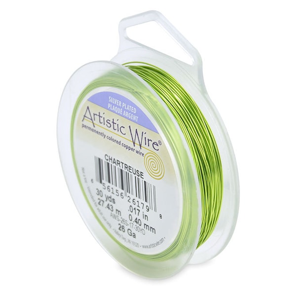 Artistic Wire, Chartreuse Color Silver Plated Tarnish Resistant Colored Copper Craft Wire, 26-28 Gauge in spool