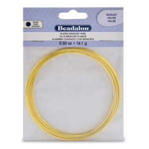 May include: A spool of gold plated memory wire, 0.50 ounces or 14.1 grams, for making necklaces, collars, or other jewelry.