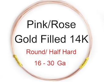 14K Rose Gold Filled Wire: Half Hard Round, 16-30 Gauge