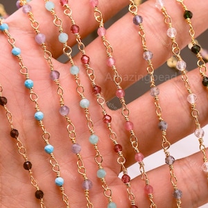 Cadena de cuentas de cuarzo cristalino facetado en miniatura, cadena de cuentas de vidrio verde, cadena DIY envuelta en alambre de latón dorado, hebra de 1 metro (3,28 pies).