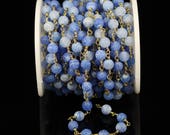 6mm,One Meter,Matte Sea Blue Dragno Veins Crazy Agate Beads Chains,Wire Wrapped Antique Brass Plated Links Beads Fit Bracelet Jewelry