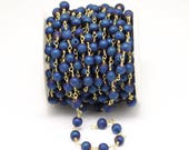 6mm,Titanium Dark Blue Plated Natural Agate Round Beads Jewelry,Antique Brass Plating Wire Wrapped Rosary Chains for Bracelet Making