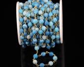 New Sale Blue Crazy Agate Beads,Round Shape 6mm Aagte Gemstone Chains Jewelry,Brass Plated Wire Wrapped Rosary Fashion Jewelry Findings