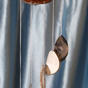 AGATE 7 SLICE WIND CHIME - Blue - #0 SMALL - 7.5 - 8.5cm x 3 - 4cm - Wooden Ring Top - BRAZIL - NEW1121