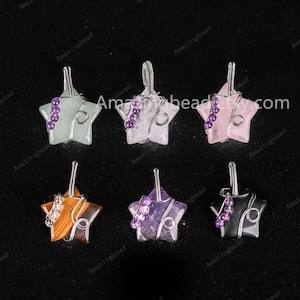Natural Gemstone Star Pendant ,Healing Crystal Star Pendant Charms, Crystal Pendant, Pink Quartz Star,Star Beads For DIY Jewelry Making Bulk