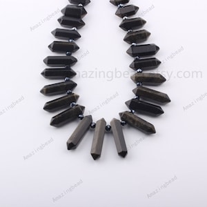 Obsidian Crystal Necklace Bracelet Pendent,Top Drilled Crystal Points,Natural Hexagon Prism Crystal Column.