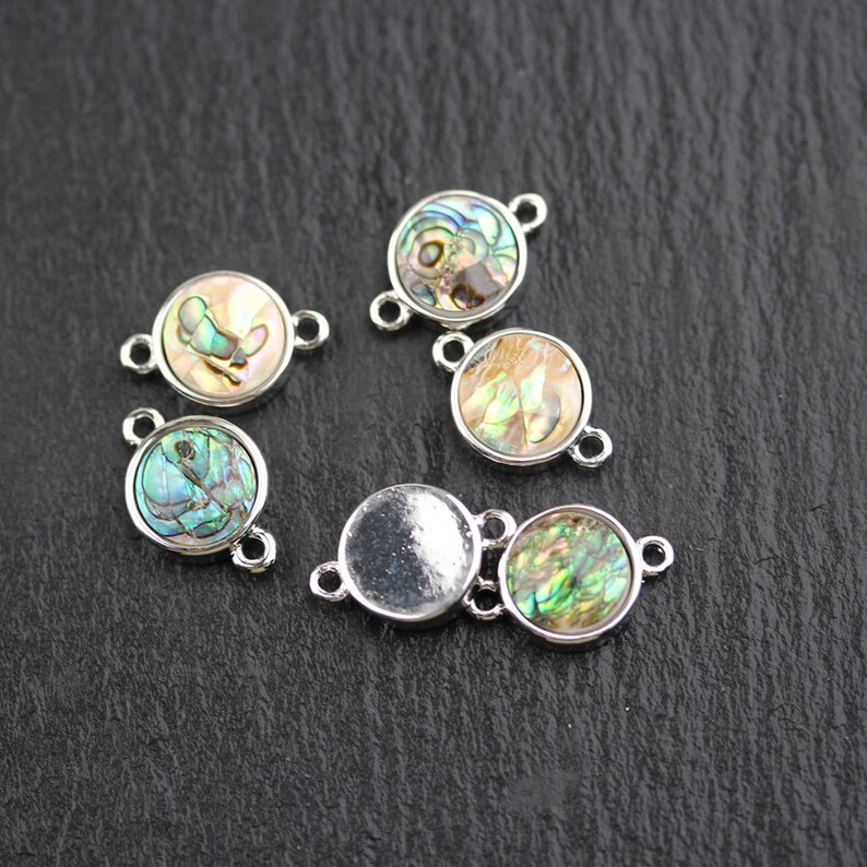 Wholesale Silver Plated Connectors Jewelry Natural Abalone Shell Round Coin Shape Charms Bracelets