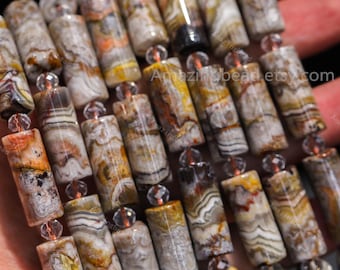 High quality Crazy lace agate long cylindrical beads,Banded Agate Tube beads,DIY bracelet beads, Smooth gemstone beads for jewelry makings