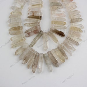 Raw Natural Light Color Smoky Quartz Points Beads,Polished Crystals Stick Spikes Beads Pendant Necklace