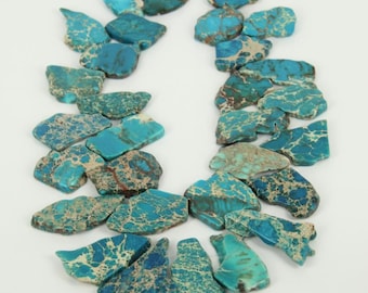 Approx 27pcs Top Drilled Turquoise Blue Sea Sediment Jasper Loose Beads Slab Pendants Bulk,Emperor Stones Slice Bead Making Necklace Jewelry