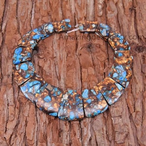 Natural Impression Jasper Graduated Trapezoid Shape Focal Slab Beads,Smooth Emperor Stone Statement Pendant Necklace