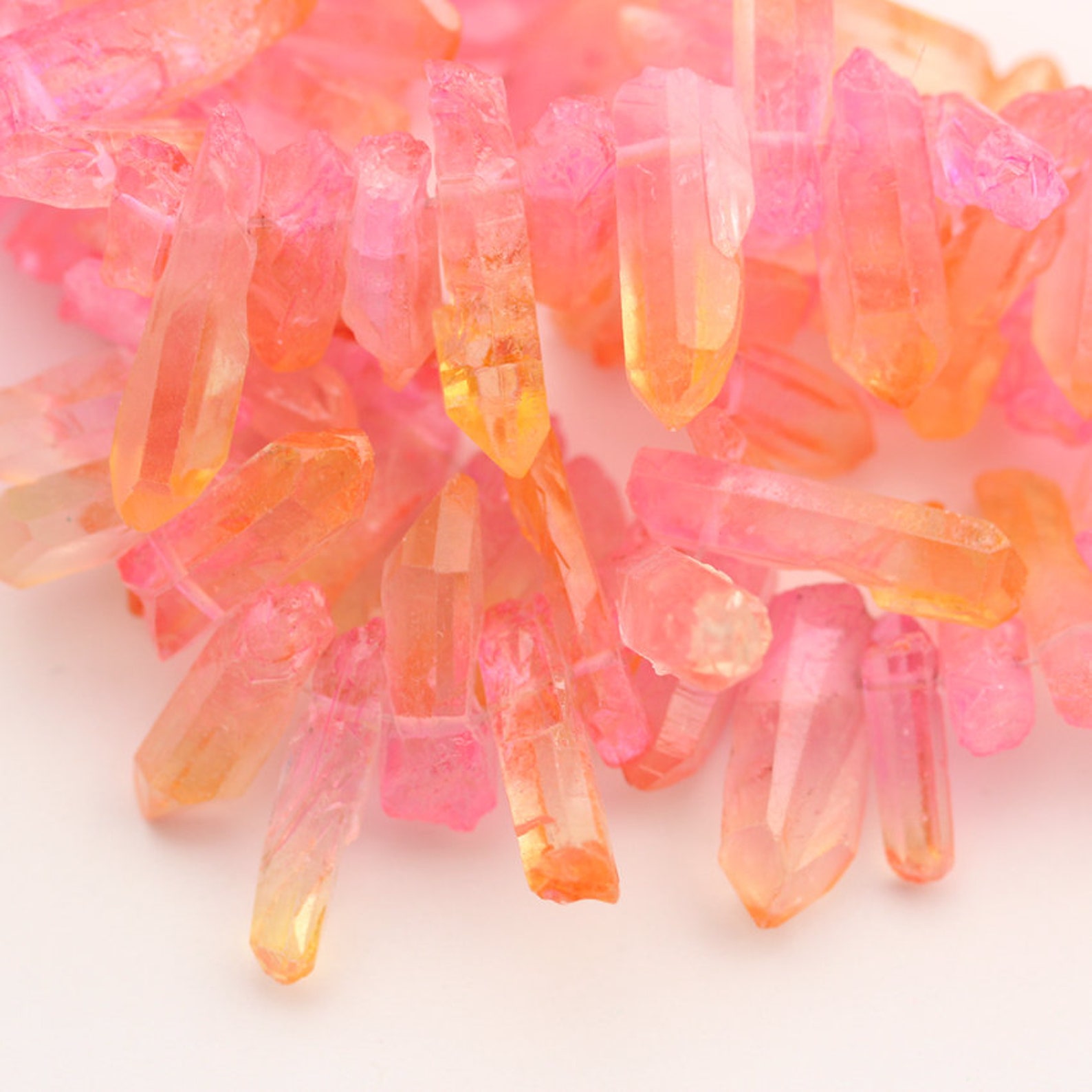 Pink Orange Crystal Quartz Points Beadstop Drilled Rough Etsy