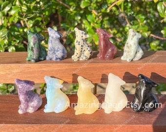 1.2 inches 10 Kind Stone Hand Carved Gemstone Wolf,Wolf Figurine,Crystal Gift Wolf Carving,Crystal Decoration,Healing,Reiki,Spiritual Totem