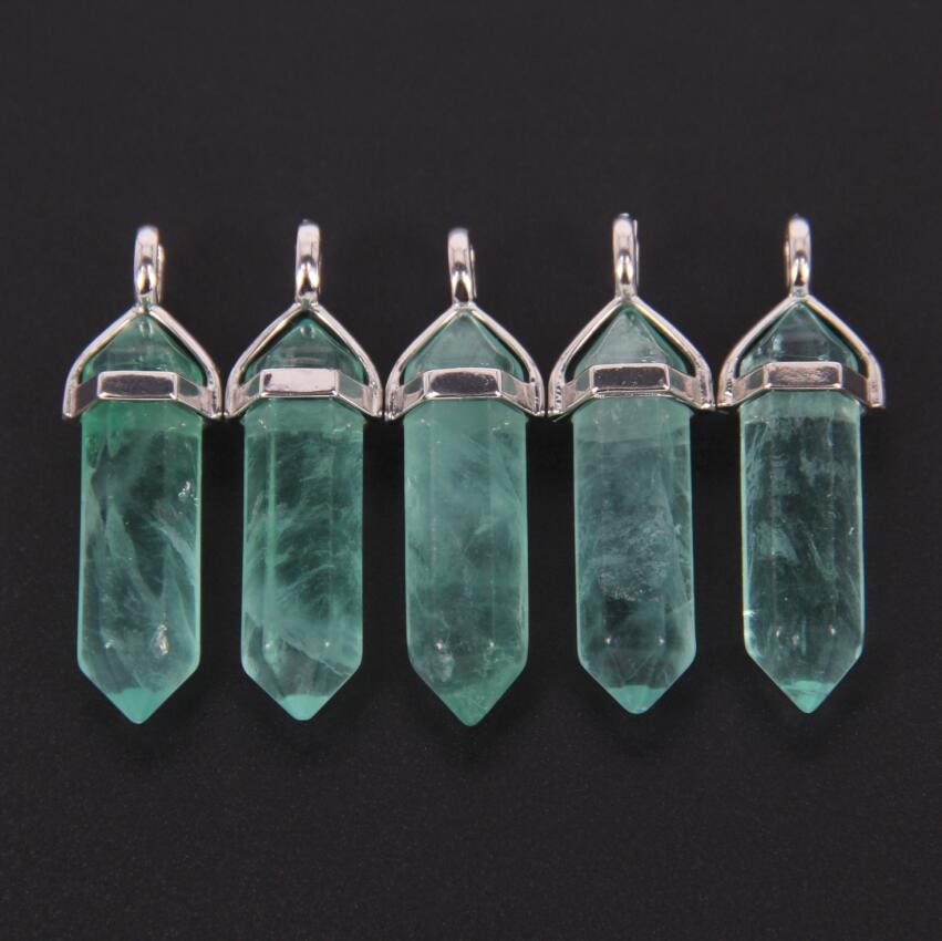 Green Fluorite Plated Silver Bail Stones Stick Beads Charm Necklace,R…