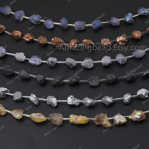Coated Amethyst Quartz Chip Loose Beads strand,Raw Amethyst Crystal Nugget Bead,Rock Amethyst Gemstones Drilled Charms Crafts Necklace