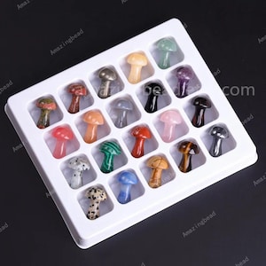 39 Stone Choice 1&#39;&#39; Mini Crystal Mushrooms,Crystals Gemstones Decoration Gifts.Pocket Hand Carved Mushroom,Reiki Healing Gems Statue Decor