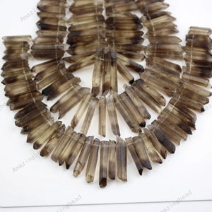 Natural Smoky Quartz Sticks Beads Jewelry Supplies,Top Drilled Rough Raw Crystal Points Beads Necklace
