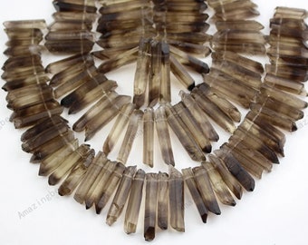 Natural Smoky Quartz Sticks Beads Jewelry Supplies,Top Drilled Rough Raw Crystal Points Beads Necklace