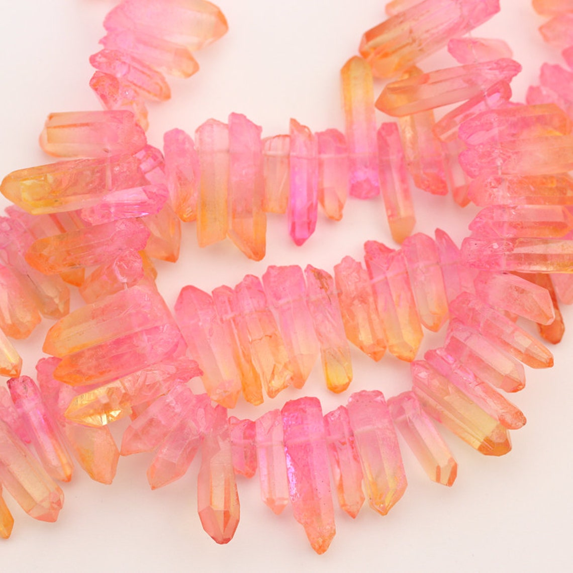 Pink Orange Crystal Quartz Points Beadstop Drilled Rough Etsy
