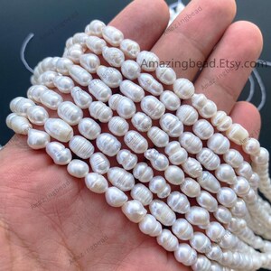 5-6mm Rice Beads Oval Irregularity Straight Hole  Freshwater Pearl Rice Beads Natural Gemstone Rice Beads,Loose Pearl Strand, DIY Jewelry
